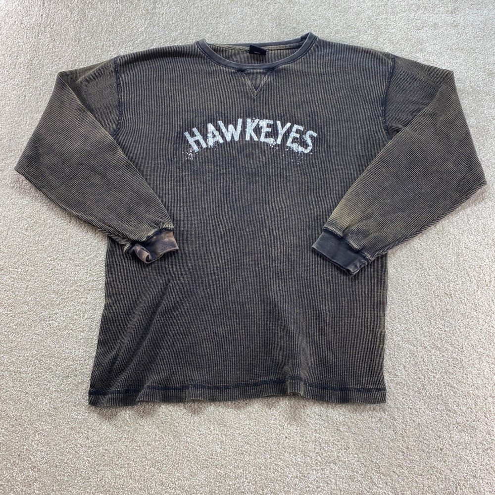 TSI Sportswear Hawkeyes Shirt Mens XL‎ Washed Black Thermal Long Sleeve